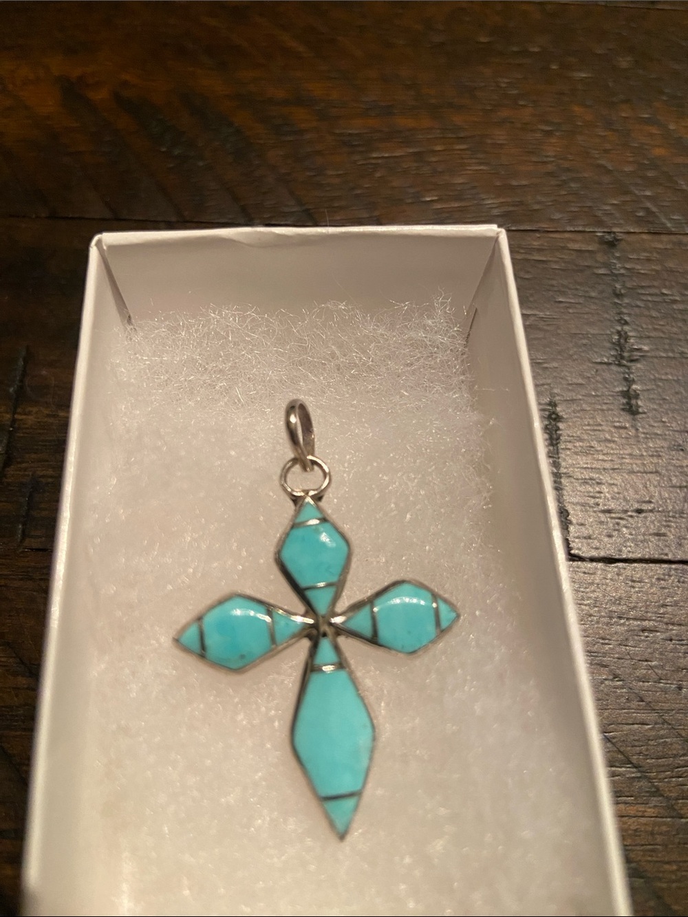 Sterling Silver Cross Pendant Inlaid Turquoise by Navajo Silversmith James Kee